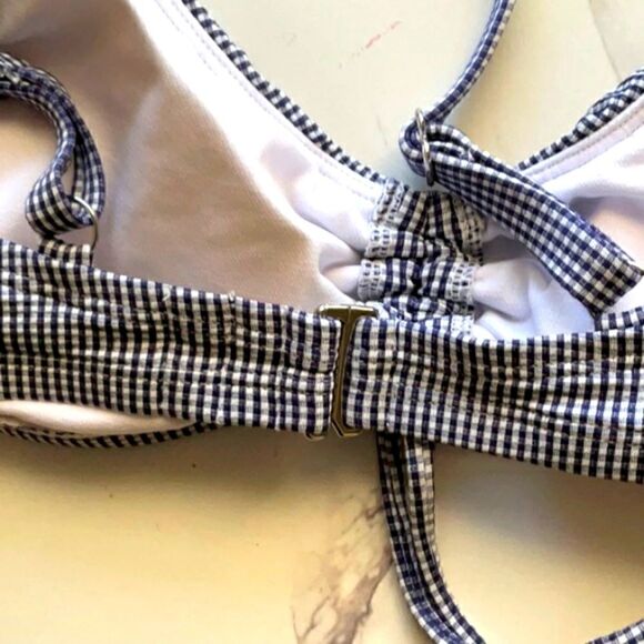 Take 50% OFF- Kora Sol Women's Gingham Cinch Front Bikini Top Navy , Size-M - Picture 7 of 8